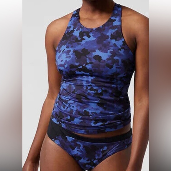 Athleta Two Piece Tankini Blue Camo 36D/DD Large Bottom - Picture 1 of 5
